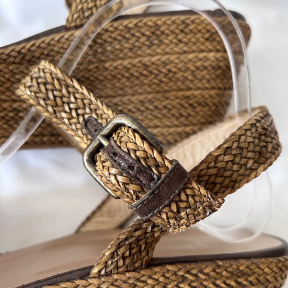 Stuart Weitzman Raffia Tan Ankle Strap Wedge Heel… - image 7